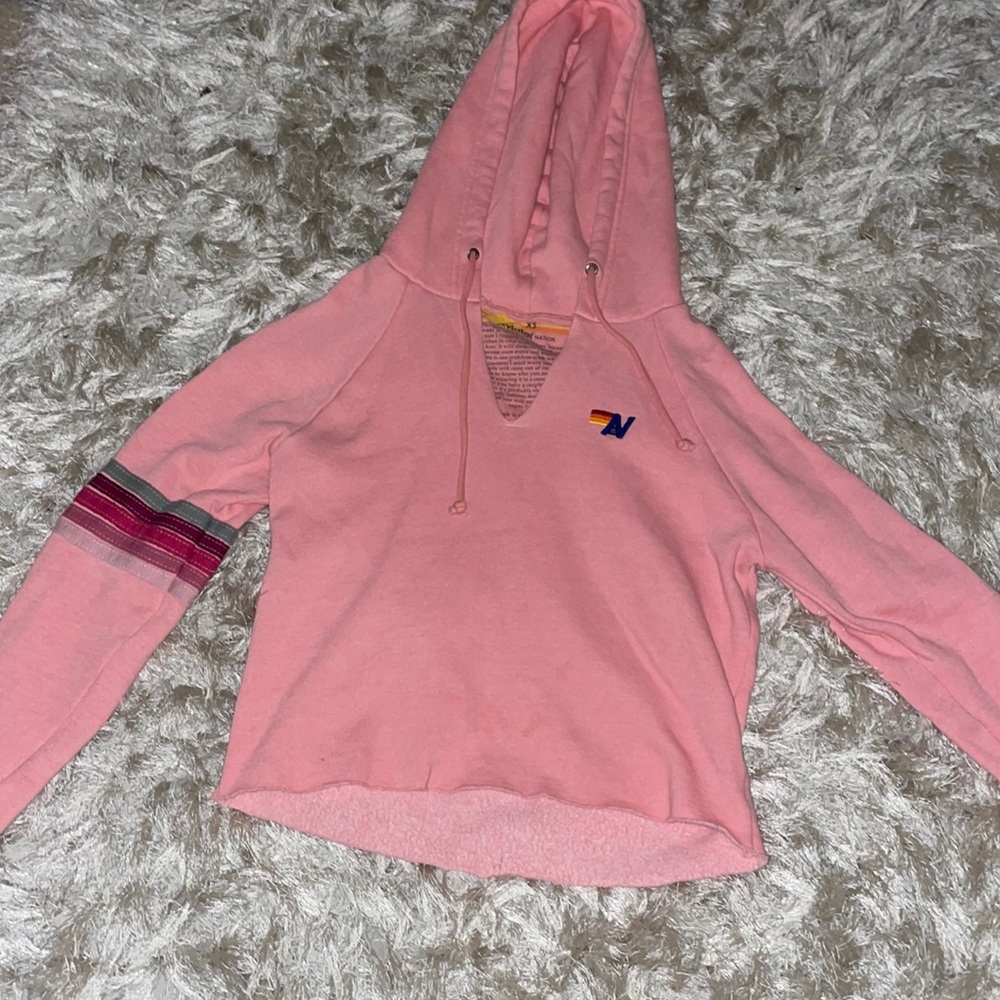 Pink Aviator Nation Split Neck Hoodie 5-stripe size XS